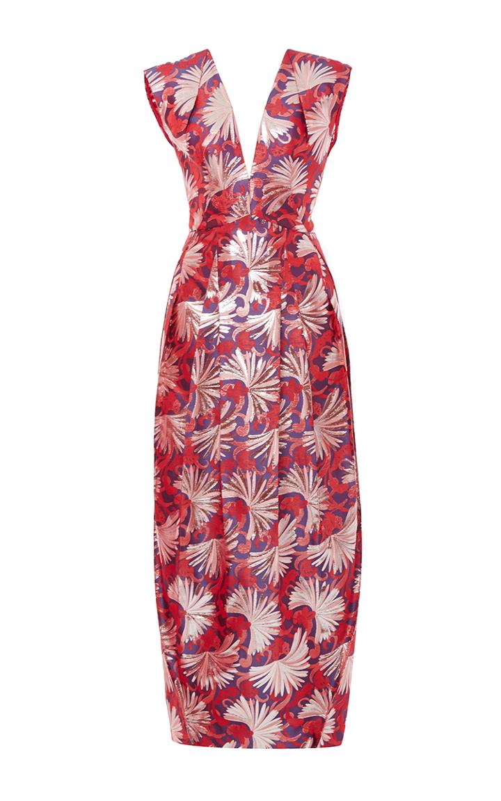 Zac Posen Firework Lame Cap Sleeve Gown