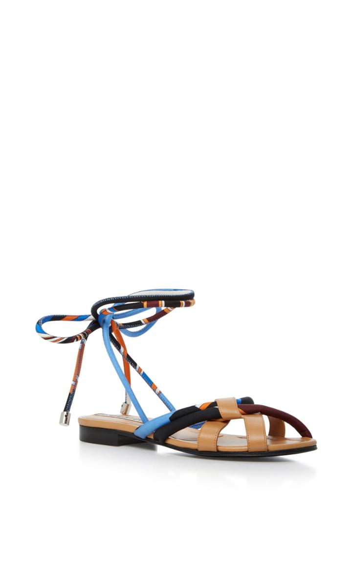 Emilio Pucci Leather-trimmed Silk-twill Sandals