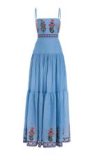 Moda Operandi Agua By Agua Bendita Lima Dahlia-embroidered Linen Maxi Dress
