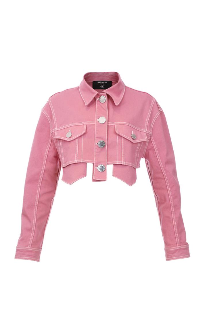 Moda Operandi Balmain Cropped Denim Jacket Size: 34