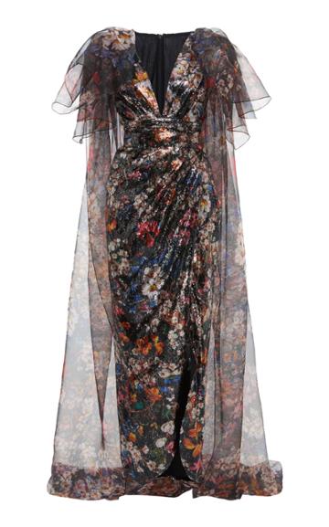 Elie Saab Paillettes Embellished Organza Puffy Sleeve Dress