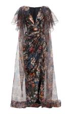Elie Saab Paillettes Embellished Organza Puffy Sleeve Dress