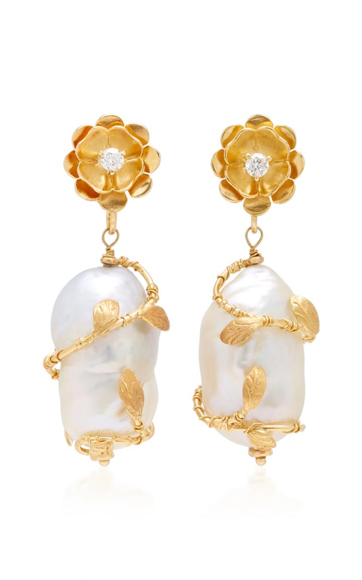 Of Rare Origin Hedera Pearl Diamond Drop Earrings