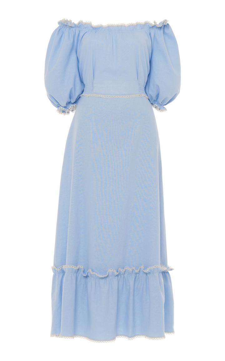 Moda Operandi Luisa Beccaria Off-the-shoulder Linen-blend Dress Size: 38
