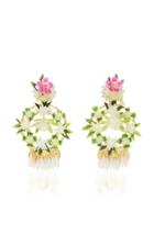 Mercedes Salazar Fiesta White And Gold-tone Floral Drop Earrings