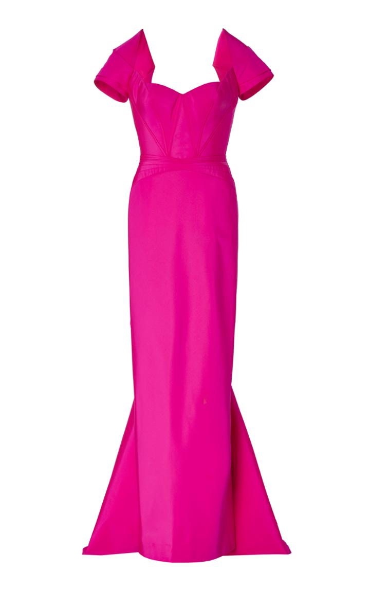 Zac Posen Fitted Silk Faille Off Shoulder Gown