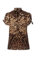 Moda Operandi Dolce & Gabbana Bow-accented Leopard Charmeuse Top Size: 36