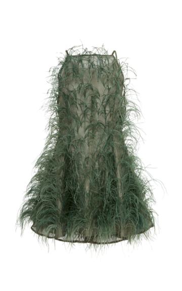 Cult Gaia Shannon Feather-embellished Silk Dress