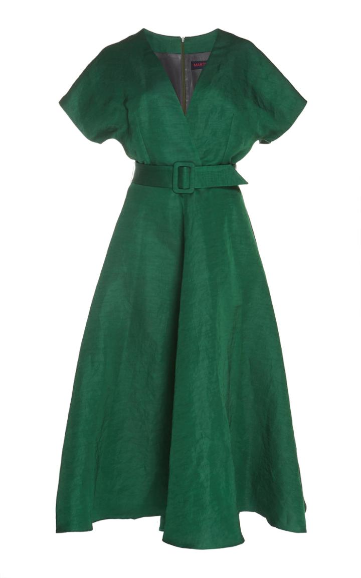 Martin Grant Belted Linen-blend Midi Dress