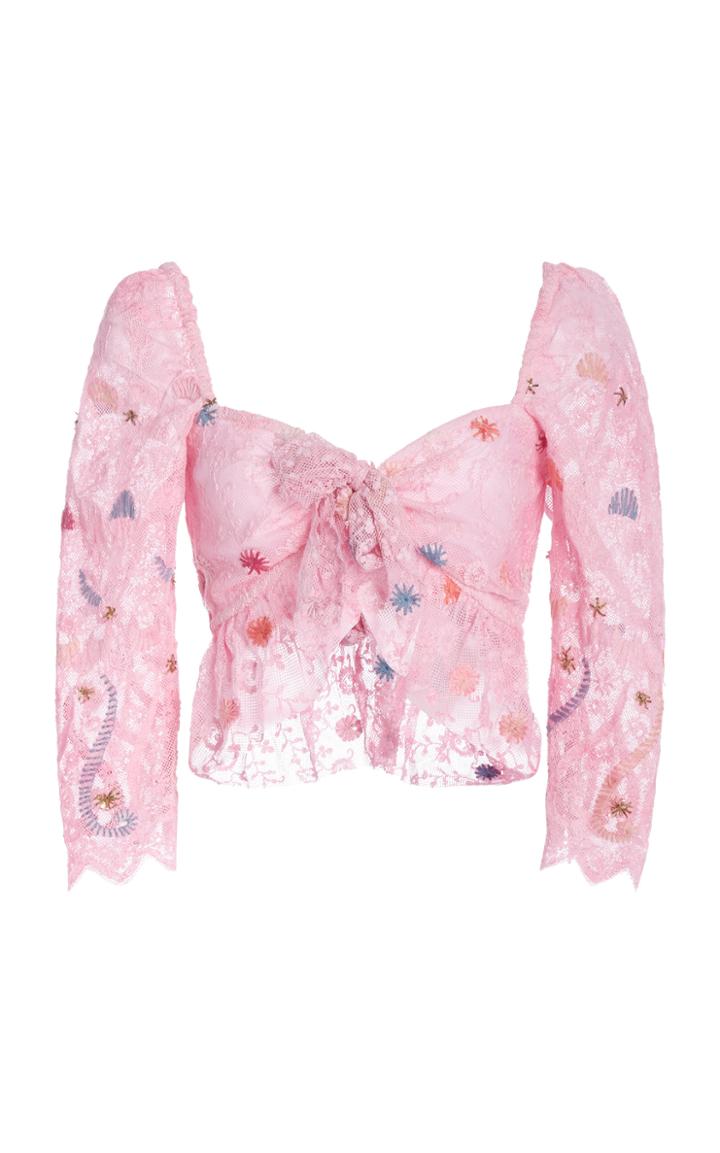 Loveshackfancy Kennon Ruffled Embroidered Cotton Lace Top