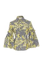 Christian Siriano Banana Gingham Pleated Sleeve Blouse