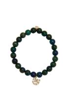 Sydney Evan 8mm Azurite Bead Bracelet With Cut Out Horseshoe With Center Clover Charm