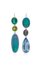 Renee Lewis 18k White Gold Alexandrite Peridot And Opal Earrings