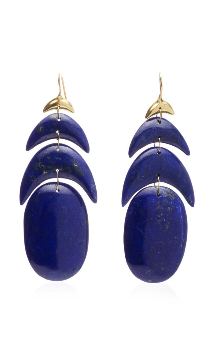 Moda Operandi Ten Thousand Things Hand Cut Natural Lapis Peacock Feather Earring