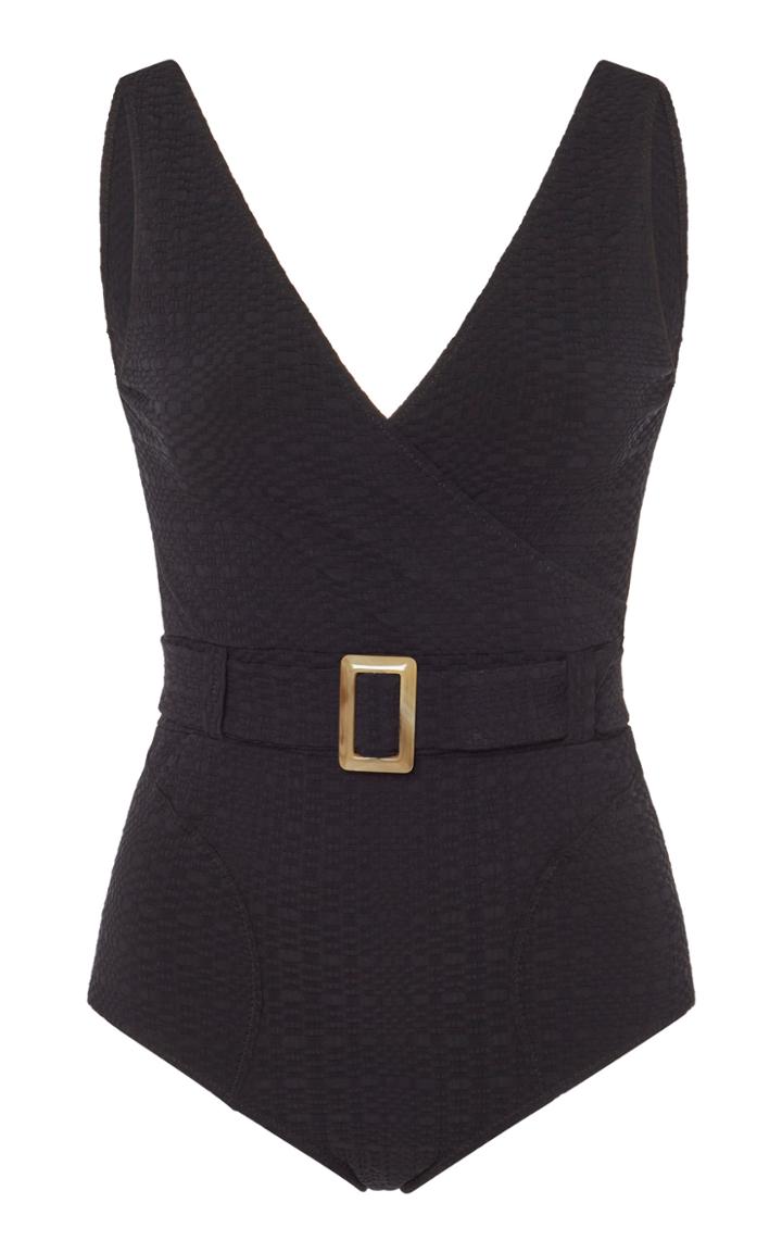 Lisa Marie Fernandez Yasmin Belted Seersucker Swimsuit