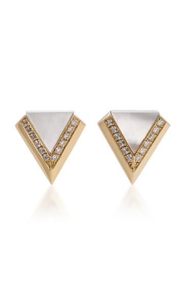 Fratelli Piccini Lul Triangle 18k Gold Mother Of Pearl And Diamond Earrings