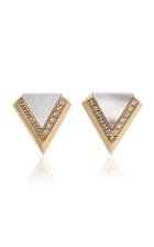 Fratelli Piccini Lul Triangle 18k Gold Mother Of Pearl And Diamond Earrings
