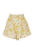 Zimmermann Scalloped Floral-print Linen Shorts Size: 0p