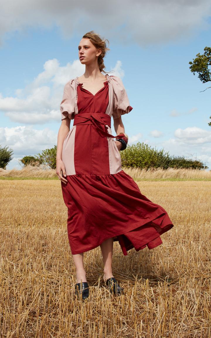Moda Operandi Anna Mason Bardot Linen Two Tone Maxi Dress Size: 6
