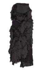Moda Operandi Caroline Hu Smocked Ruffle-embellished Silk-blend Maxi Skirt Size: M