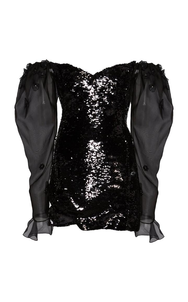 Dundas Off-the-shoulder Sequined Crepe And Organza Mini Dress Size: 36