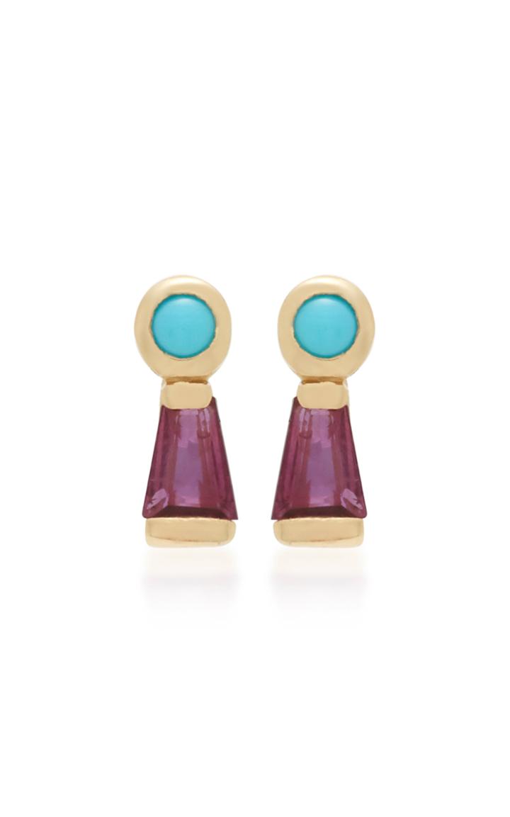 Scosha Keyhole 14k Gold, Turquoise And Garnet Earrings