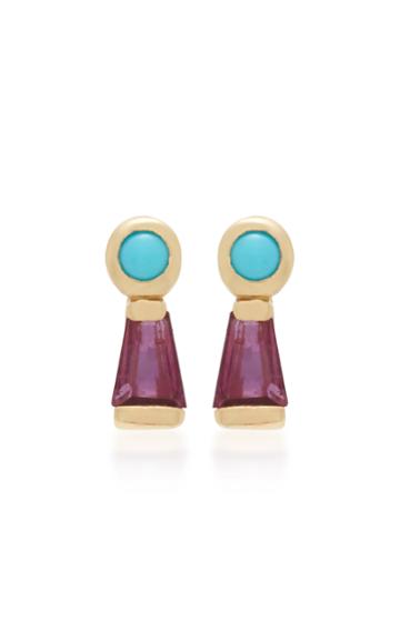 Scosha Keyhole 14k Gold, Turquoise And Garnet Earrings