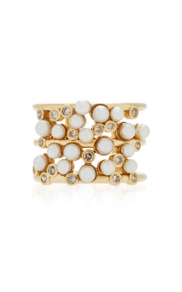 Nancy Newberg Yellow Gold Ring With Center Cluster Of Diamonds And Pearls