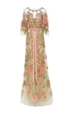 Marchesa Floral Feather Beaded Gown