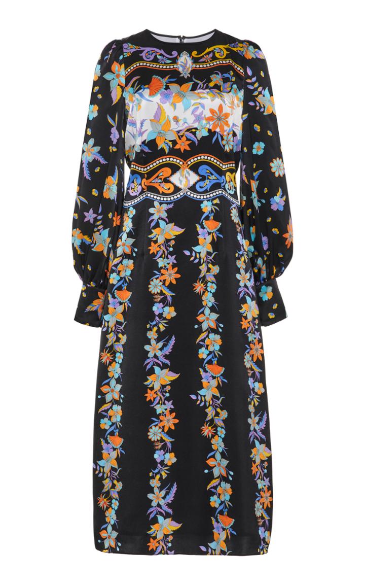 Moda Operandi Andrew Gn Printed Silk Puff-sleeve Midi Dress