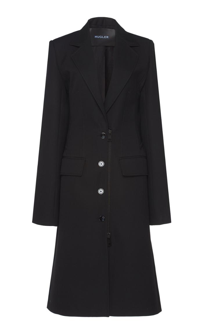 Mugler Zip Front Grain De Poudre Wool Coat