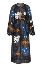 Vita Kin Parrot Appliqud Embroidered Linen Midi Dress