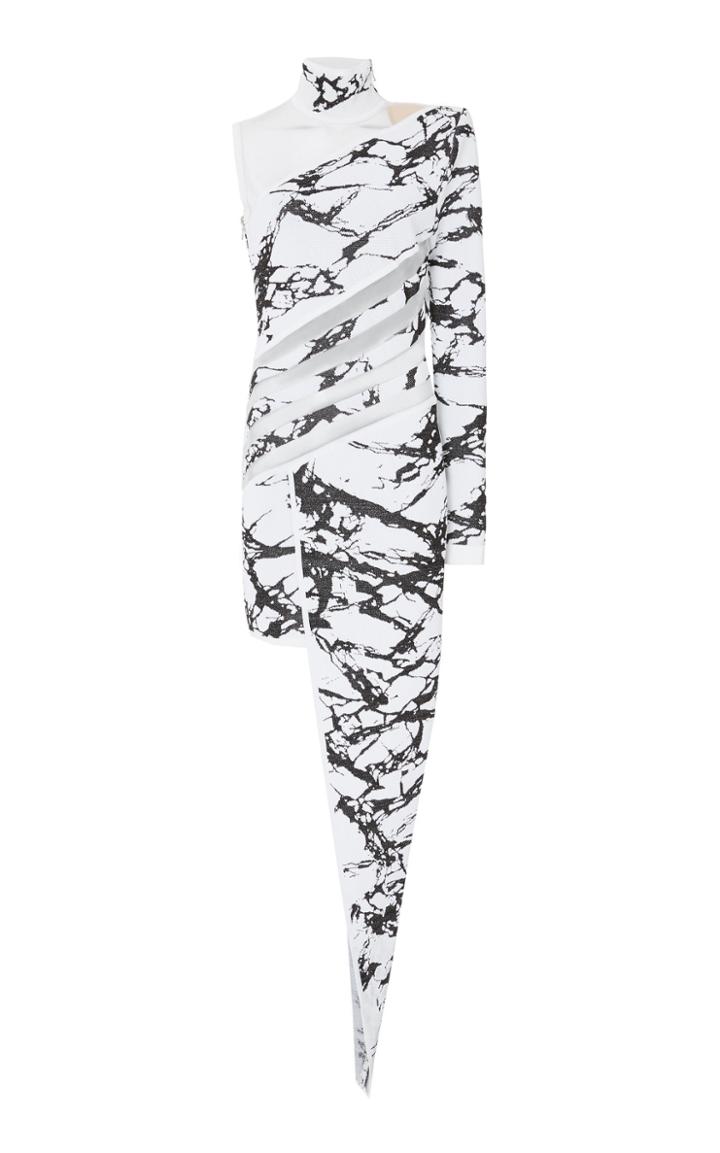 Balmain Asymmetric Marble Intarsia-knit Dress