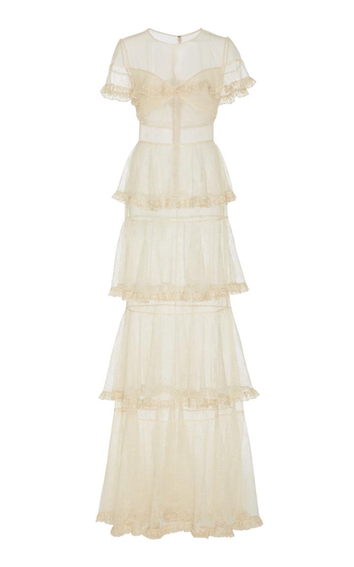 Georges Hobeika Short Sleeve Tiered Tulle Dress