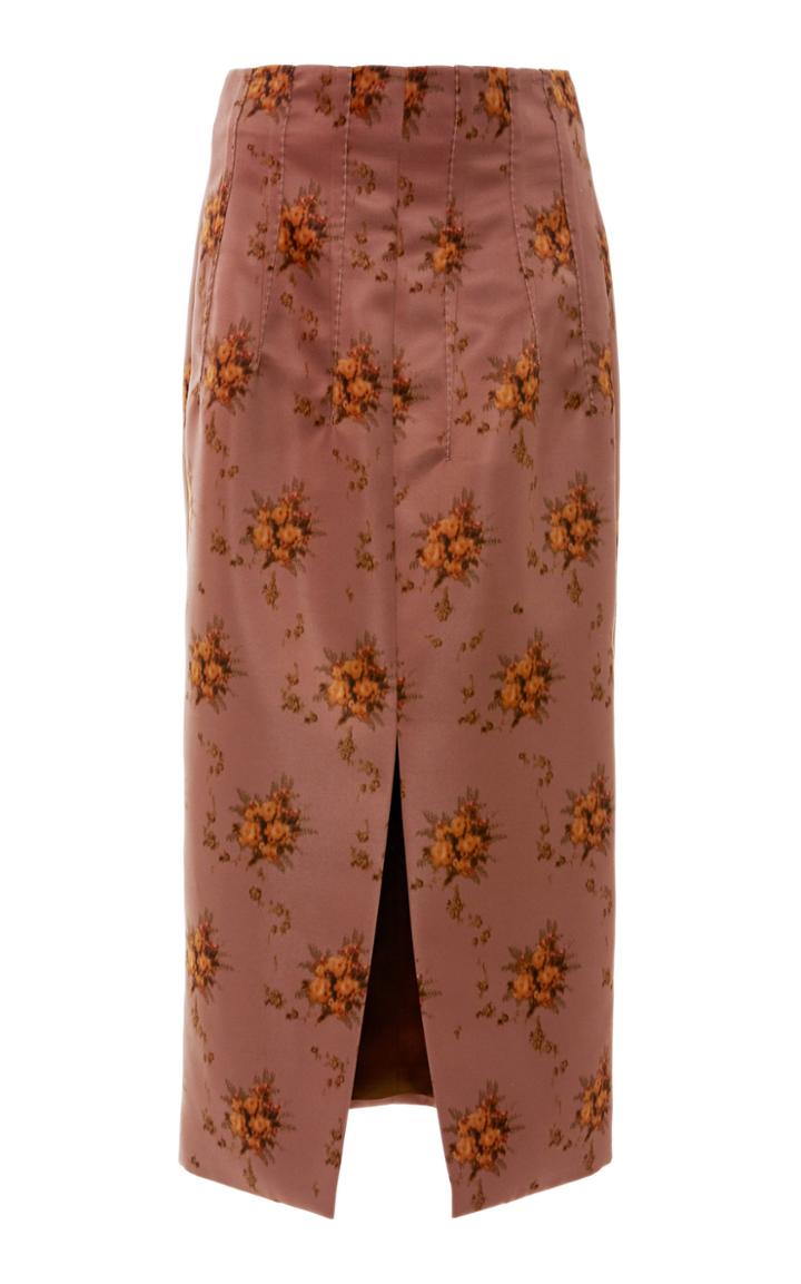 Brock Collection Sorrel Floral-print Satin Midi Skirt