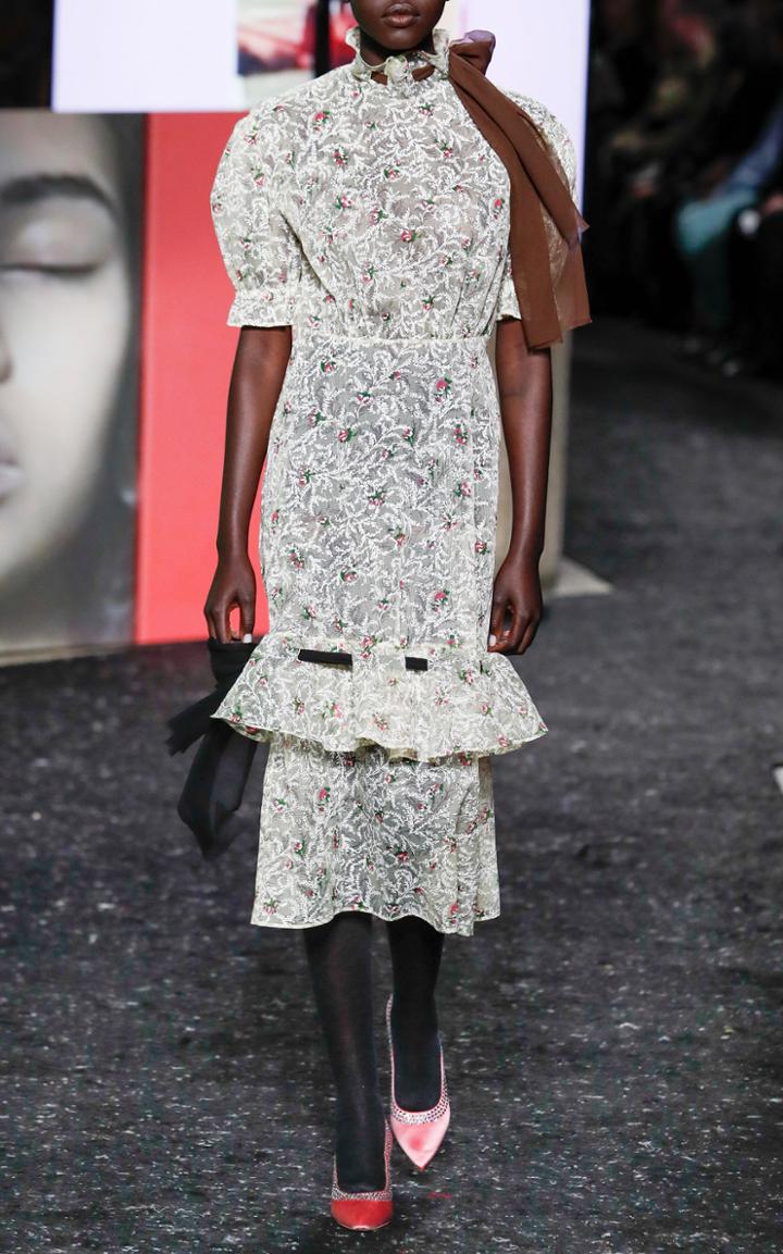 Miu Miu Floral Short Sleeve Midi Dress