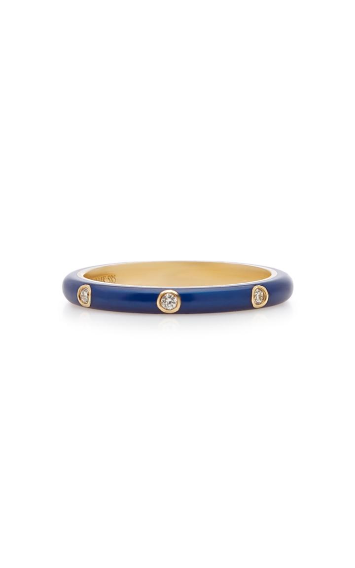 Ef Collection 14k Gold And Diamond Enamel Ring