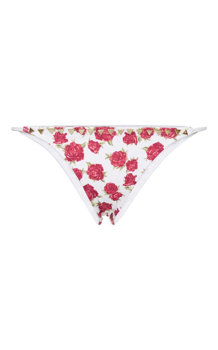 Same The Siren Studded Floral-print Bikini Bottoms