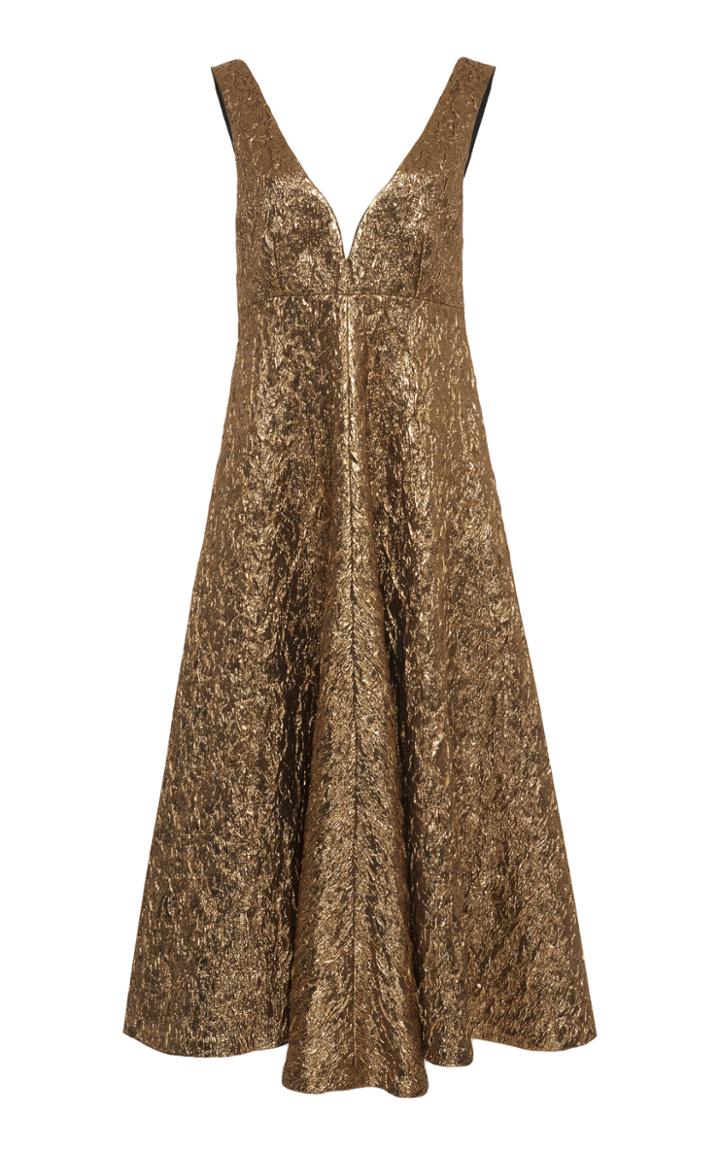 Rochas Metallic V Neck Dress