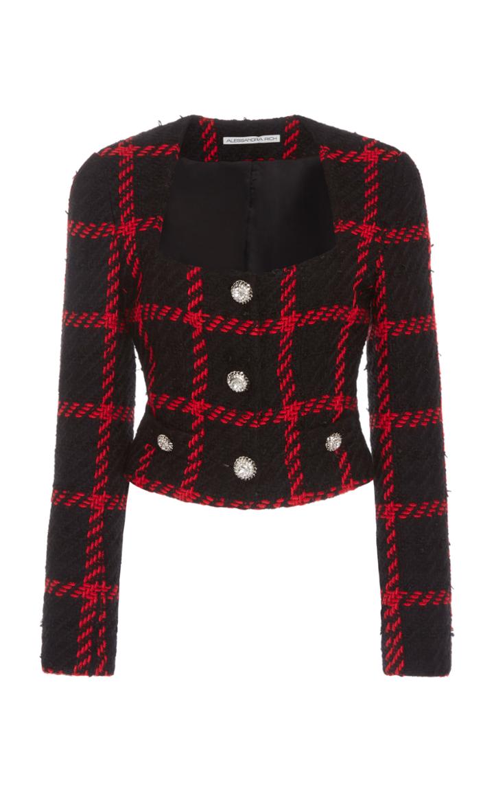 Alessandra Rich Cropped Checked Tweed Jacket