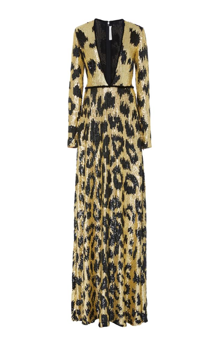 Naeem Khan V-neck Sequin Gown