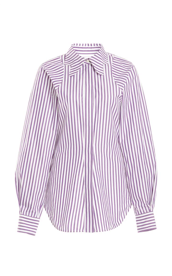 Moda Operandi Victoria Beckham Collar-detailed Tapered Striped Cotton Shirt