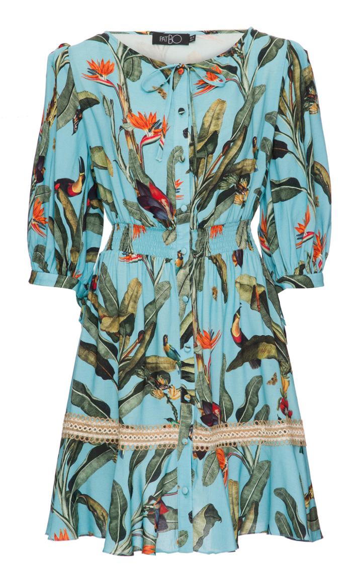 Patbo Tropical Print Short Sleeve Mini Dress