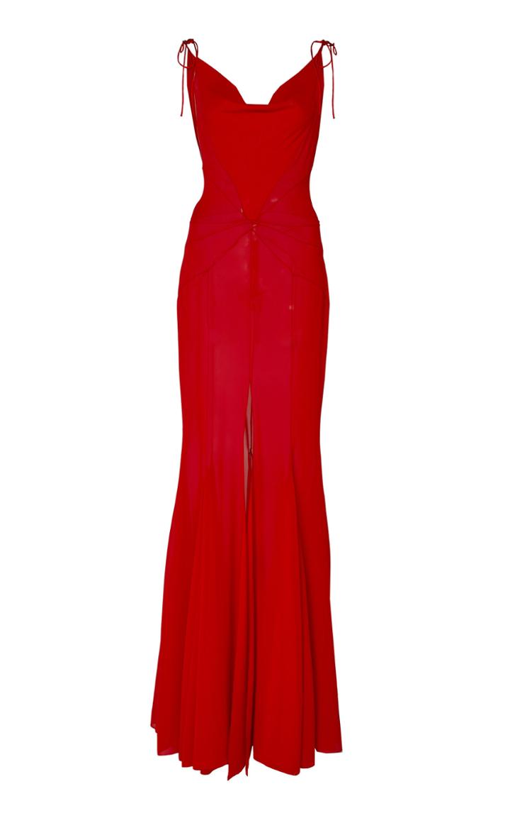 Alessandra Rich Silk Georgette Cowl Neck Gown