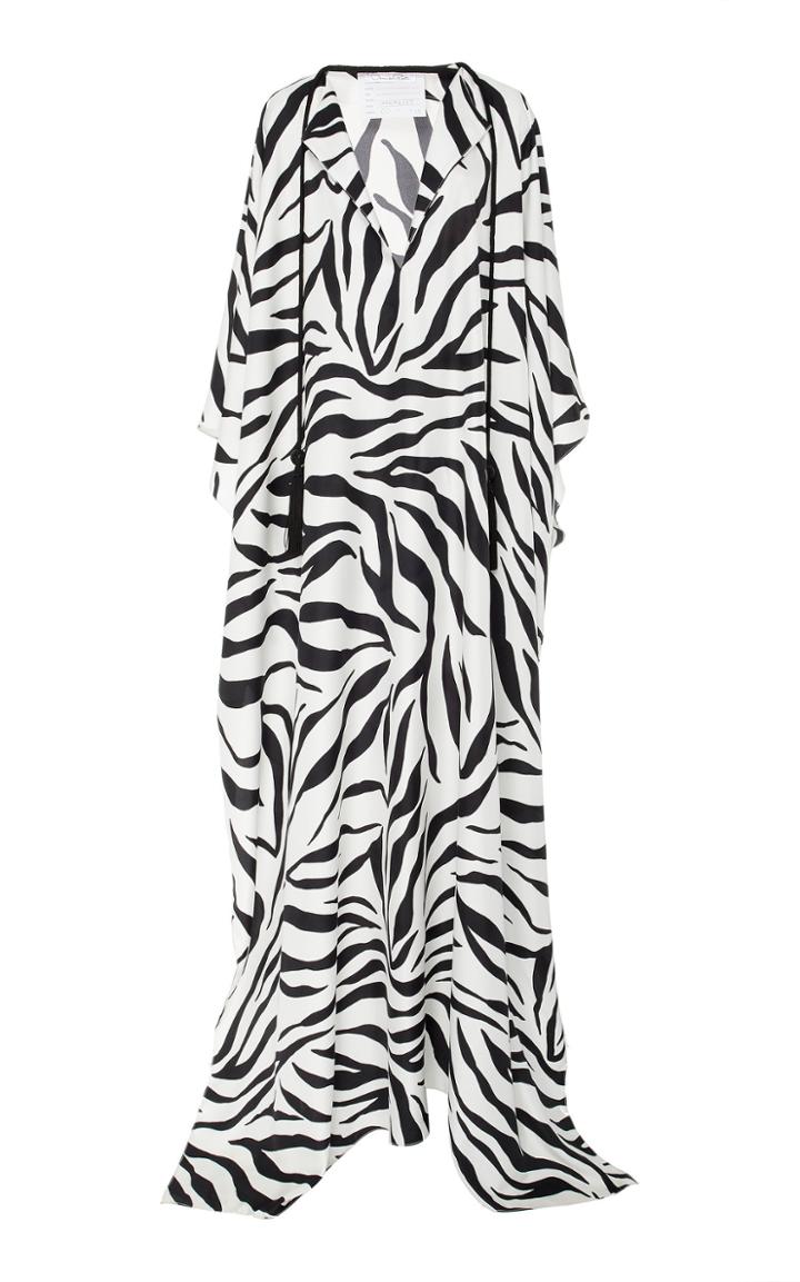 Oscar De La Renta Drape V Neck Zebra Print Caftan