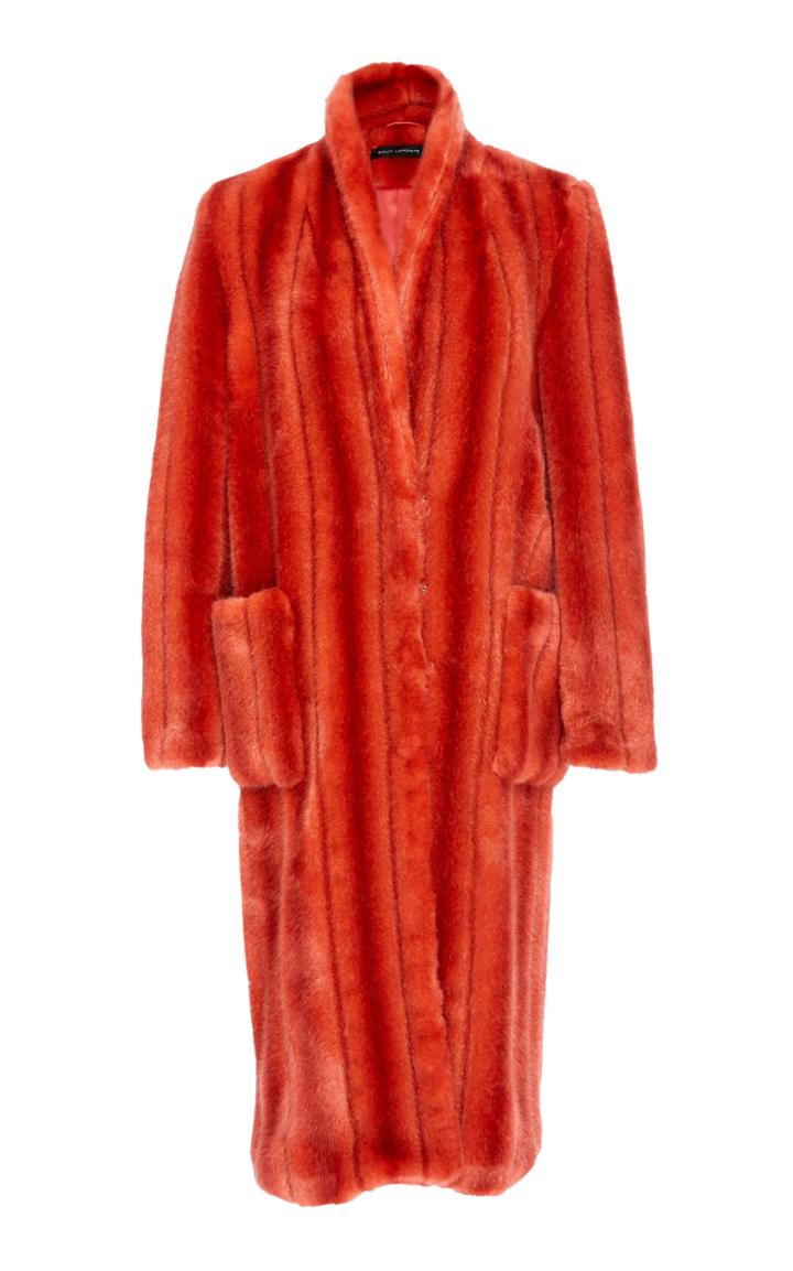 Sally Lapointe Striped Faux Fur Tailored Coat
