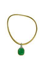 Mahnaz Collection Vintage Cabochon Green Beryl Diamond And Brushed 18k Gold Necklace