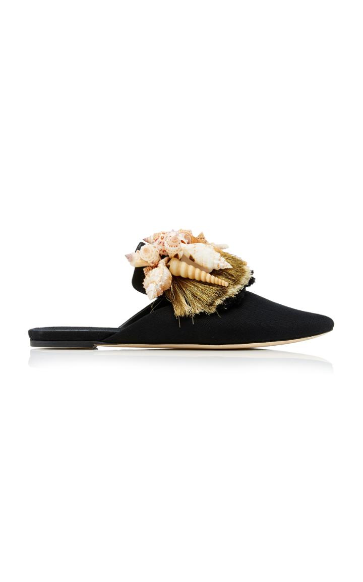 Sanayi 313 Iris Seashell-embellished Tasseled Raffia Slippers