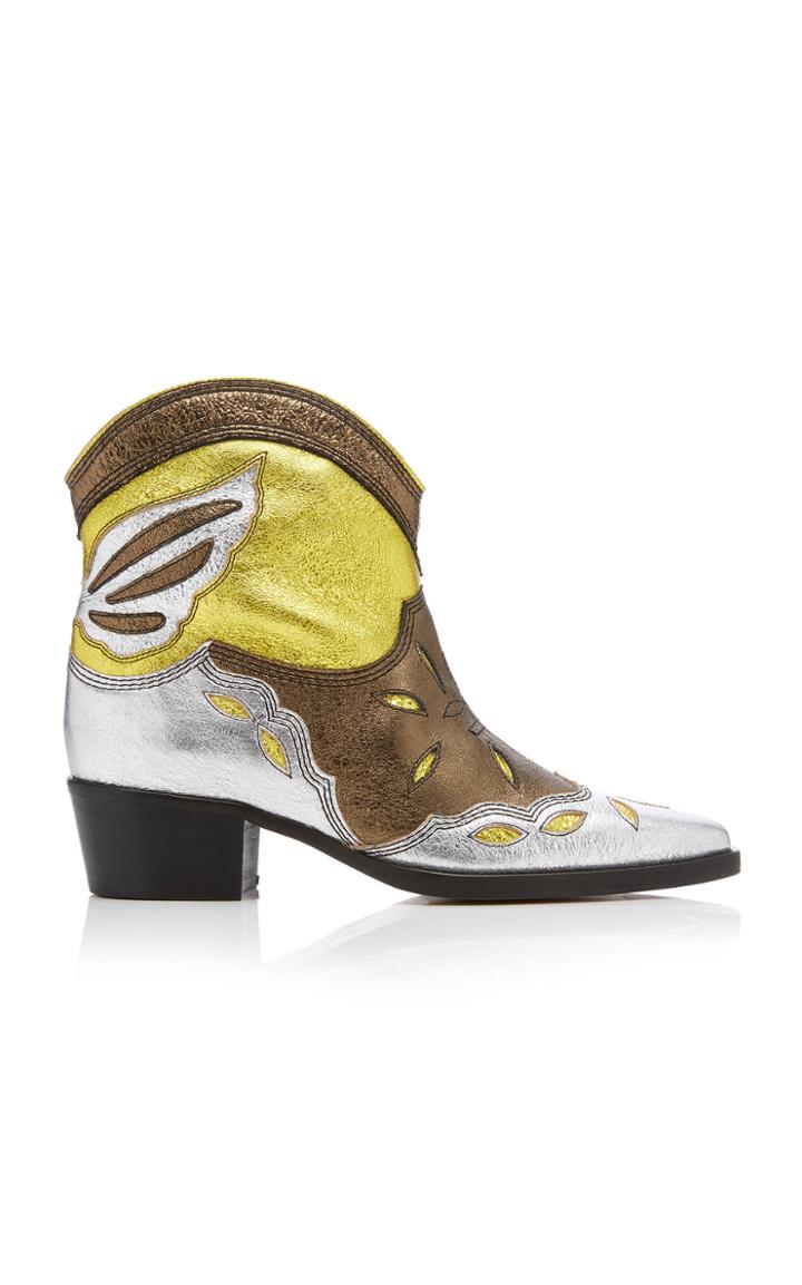 Ganni Metallic Leather Ankle Boots