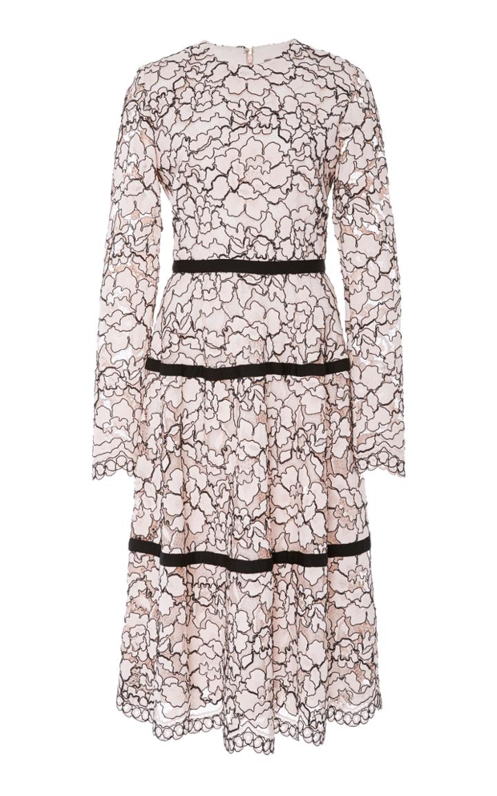 Lela Rose Long Sleeve Seamed Dress
